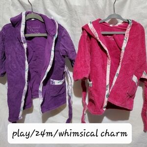 Coordinating Twins' Hooded Robe Set - Purple and Pink
